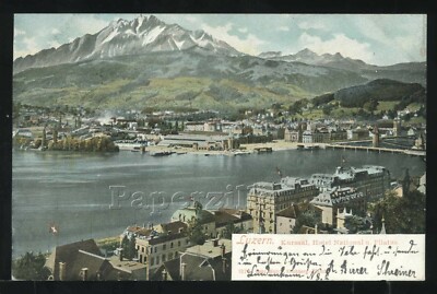 CH Luzern UDB LITHO PC 1903 KURSAAL HOTEL NATIONAL u. PILATUS by Kirchberg 1870