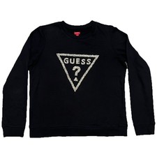 GUESS Women  s Black Sweatshirt Logo Sparkly Long Sleeve Size M