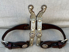 GIST CLASSIC EQUINE SILVER MOUNTED WESTERN SHOW SPURS & STAMPED LEATHER STRAPS