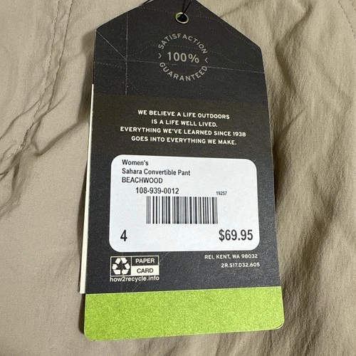 PANTS CONVERTIBLE CARGO BELTED REI CO OP  WOMEN 4 Hiking Sahara Leg Mid Rise NWT