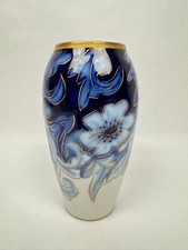 Vase n°6 Tharaud - Années 1950/60 - Décor Floral sur Fond Bleu Nuit, Filets Or