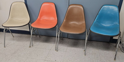 Vtg Eames Herman Miller DSX Stacking Fiberglass Shell Chairs Vinyl Set of 4