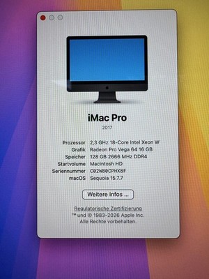 Apple iMac-Pro * 5K * 18-Core XEON * Win 11 * 128 GB * 2 TB SSD * VEGA 64 16 GB