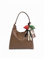 Steve Madden Brown Hobo Bag with Bag Charm, Stitching Accents, Zip Closure