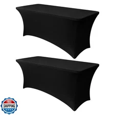 Obstal 6ft Stretch Black Spandex Table Cloth for Standard Folding Tables - 2 