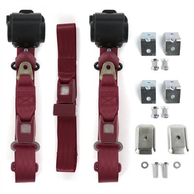 Ford Falcon 1960 - 1963 Standard 3pt Burgandy Retractable Bench Seat Belt Kit w/