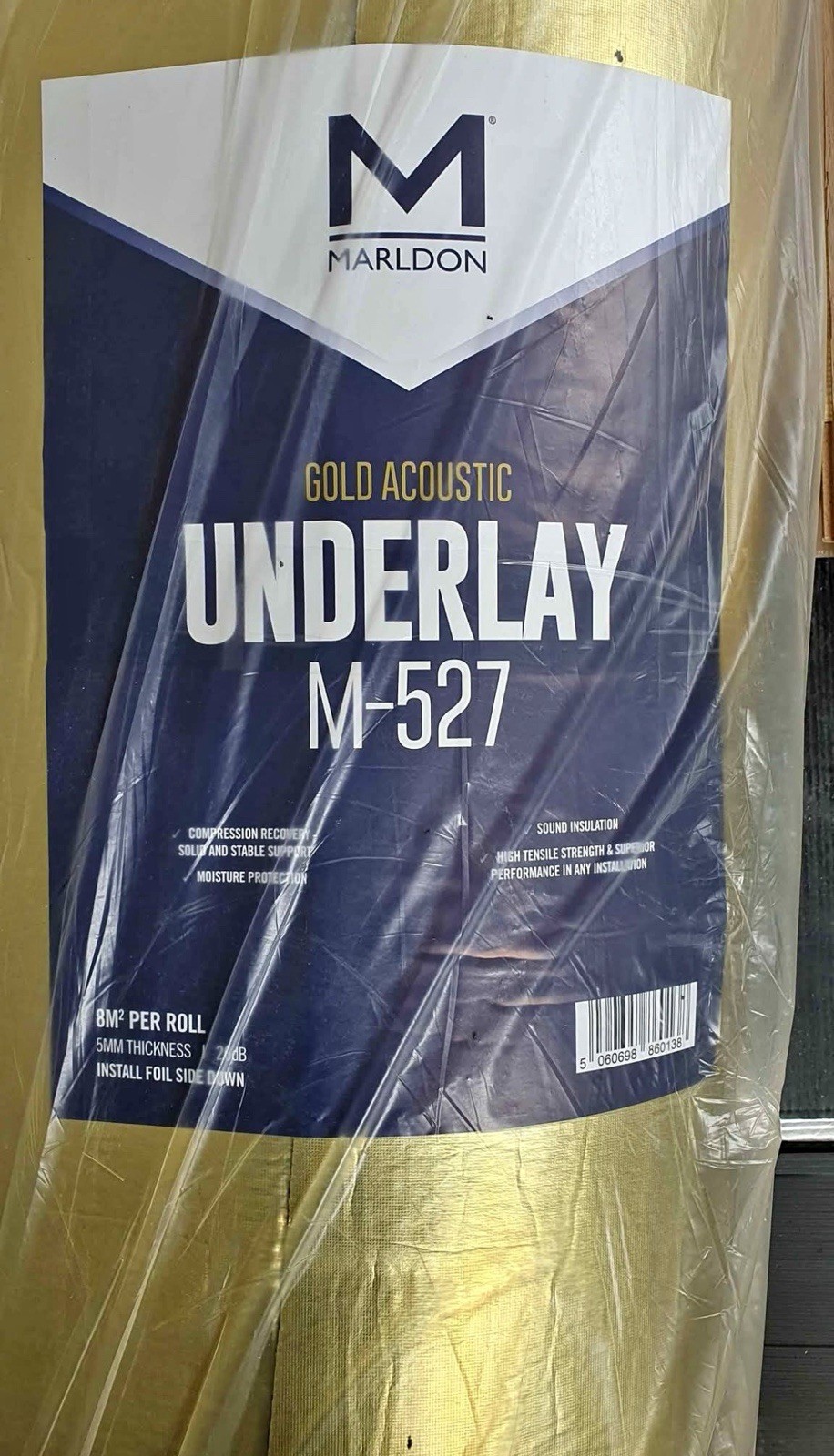 Marldon 5mm Thick M-527 Gold Acoustic Foil Backed Underlay 1&half rolls = 12m2