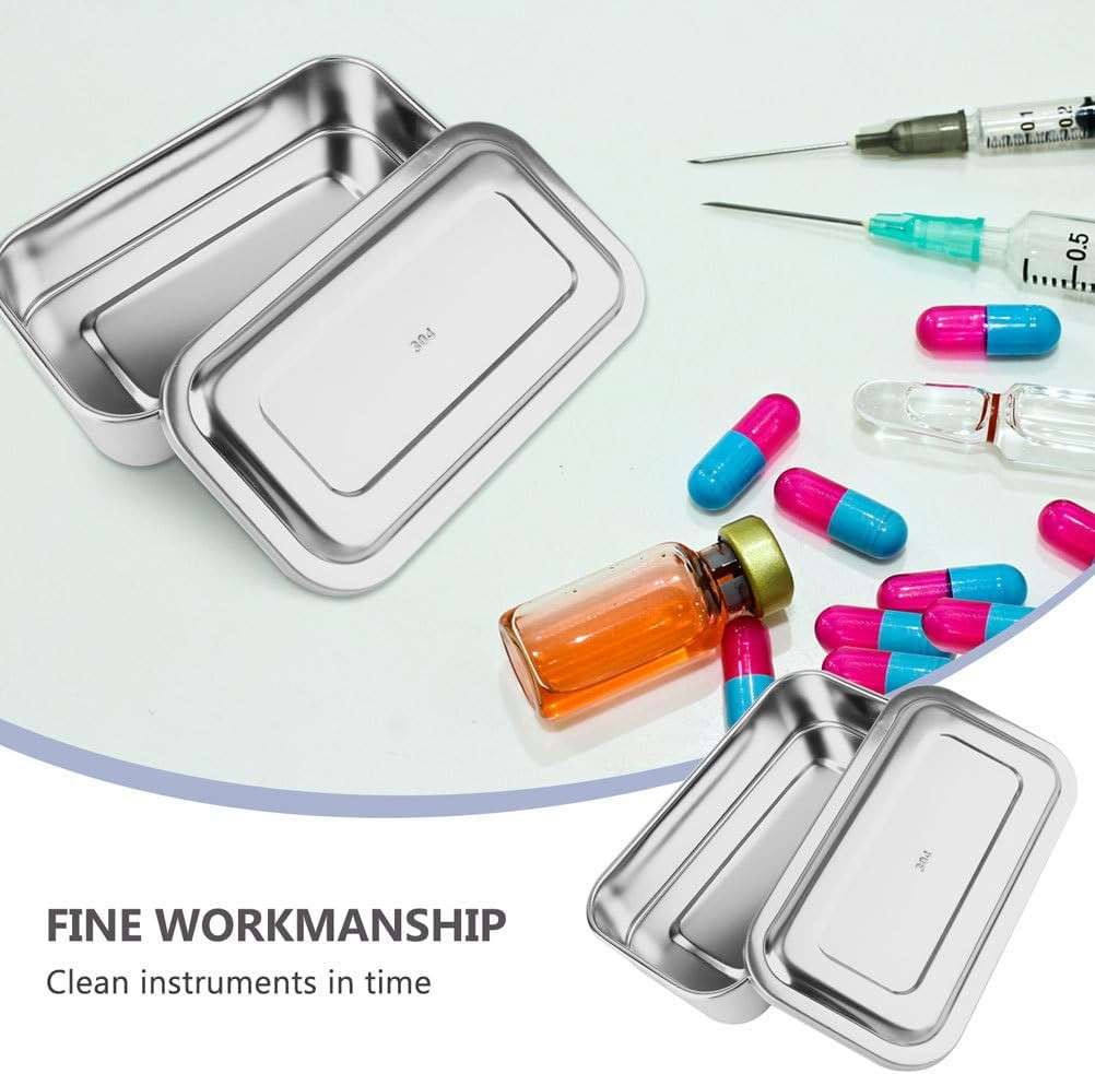 Stainless Steel Instrument Tray with Lid 8" Medical Lab Organizer Box