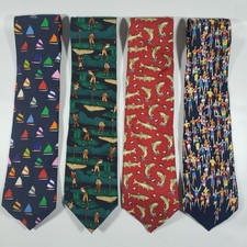 LOT OF 4 VINTAGE ALYNN NECKWEAR TIE MARATHON TROUT GOLF SAILBOAT ERIC HOLTCH