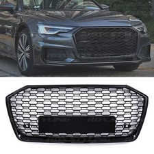 FRONT HONEYCOMB GRILL RS6 STYLE GLOSS BLACK GRILLE FOR AUDI A6 C8 2019-2024