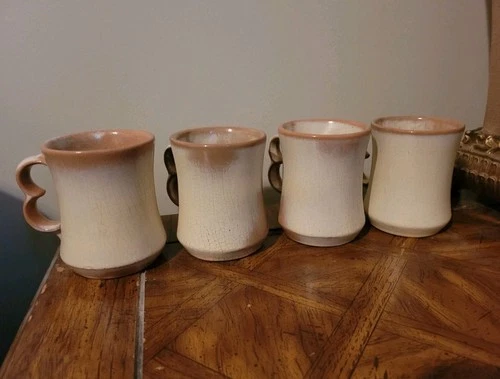 FRANKOMA POTTERY PLAINSMAN BROWN 5C COFFEE CUPS MUGS ~ Set of 4