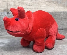 Vintage 1987 Red Dinosaur Plush Triceratops Velvet Stuffed Animal Toys Inc 13"