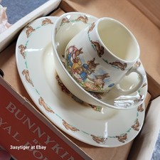 Vtg ROYAL DOULTON Porcelain England BUNNYKINS 3Pc Baby Set Mug Cereal Bowl Plate