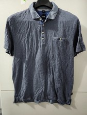 Hugo Boss Shirt Mens L Blue Polo Short Sleeve Contrast Chambray Collar Stretch