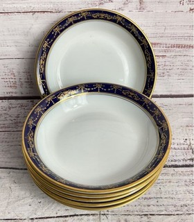 Richard Ginori 1735 Castello Gold Trim 5" Fruit Dessert Sauce 6 Bowls White Blue