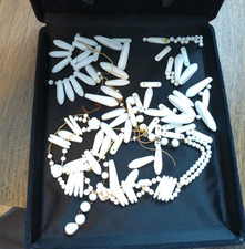 White Bone Beads Vintage Approximately 100 Different Sizes, Shapes