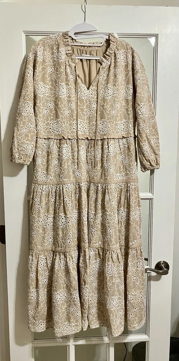 Dress Size Chico's Casual Maxi Dresses Chico's Dresses Chicos Blue  Print White Flatter Sleeve Maxi