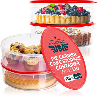4 Pack Pie Carrier Cake Storage Container with Lid | 10.5'' Large Round Plastic C