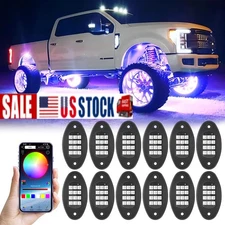 12 Pod RGB LED Rock Light Underbody Trail Rig Glow Lamp Offroad SUV Pickup Truck