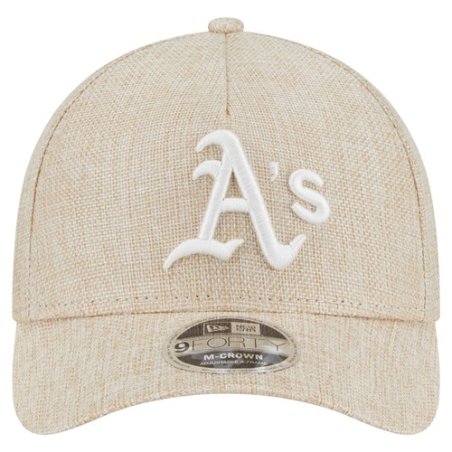 Men's New Era Beige Athletics Cotton Weave M-Crown A-Frame 9FORTY Adjustable Hat - Afbeelding 2 van 6