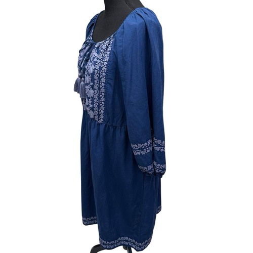 Sundance Catalog Embroidered Peasant Caspian Breeze Dress Size Medium Linen Bl - Picture 3 of 9