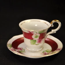 UCAGCO Demitasse Cup & Saucer Occupied Japan HandPainted Floral w/Gold 1946-1952