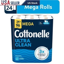 Ultra Clean Toilet Paper Strong 24 Mega Rolls Clog-Free Dissolving Septic Safe