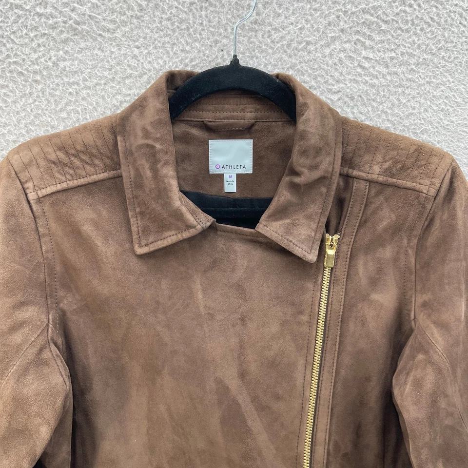 Chaqueta Athleta Gamuza Moto Helena Mujer Mediana Marrón Oscuro Cuero Taupe Foto 3 de 4