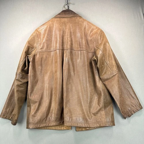 Vintage LL Bean Mens M Brown Leather Barn Jacket Distressed Heritage Workwear image 6