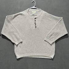 Vintage Eddie Bauer Sweater Men L Oatmeal Beige Knit Henley Pullover Made In USA