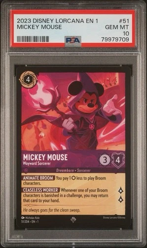 Disney Lorcana Mickey Mouse: Wayward Sorcerer - 51/204 - 2023- PSA 10- POP 4