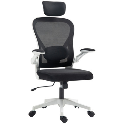 Bürostuhl schwarz Netz ergonomisch mit Kopfstütze Lendenwirbel 58x63x125cm Klapparm drehbar