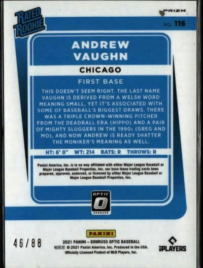 2021 Donruss Optic #116b Andrew Vaughn Green Dragon #/88 - Image 2 of 2