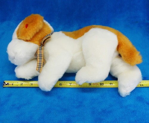 TY Classic Beanie Buddy Mameluco Perro Cachorro 12 pulgadas Felpa Naranja Blanco 2000 Arco a Cuadros - Imagen 8 de 10
