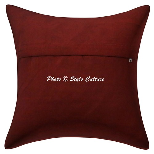 Handmade Polydupion Embroidered Sofa Pillow Cover Maroon Floral Cushion Cover - Picture 2 of 3