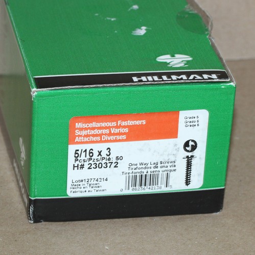 Hillman Hardware 1 Way Lag Screw 5/16" x 3" 230372 Black Grade 5 Ships Free