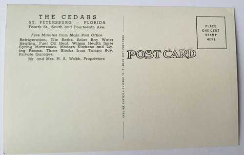 1941 PC THE CEDARS APARTMENTS ST PETERSBURG FL TEICH ARCHIVES MINT - Picture 2 of 2