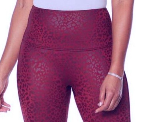 DG2 Diane Gilman Wine Leopard Animal Print Slim Sleek Coated Leggings Size S - Picture 2 of 2