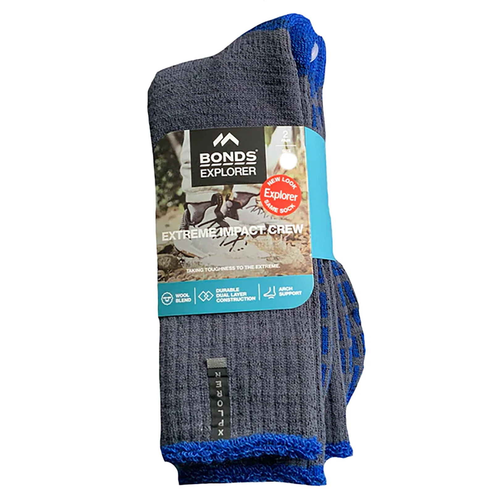 Bonds Explorer 2 Pair Extreme Impact Crew Mens Work Thick Wool Socks Navy SZSC2W