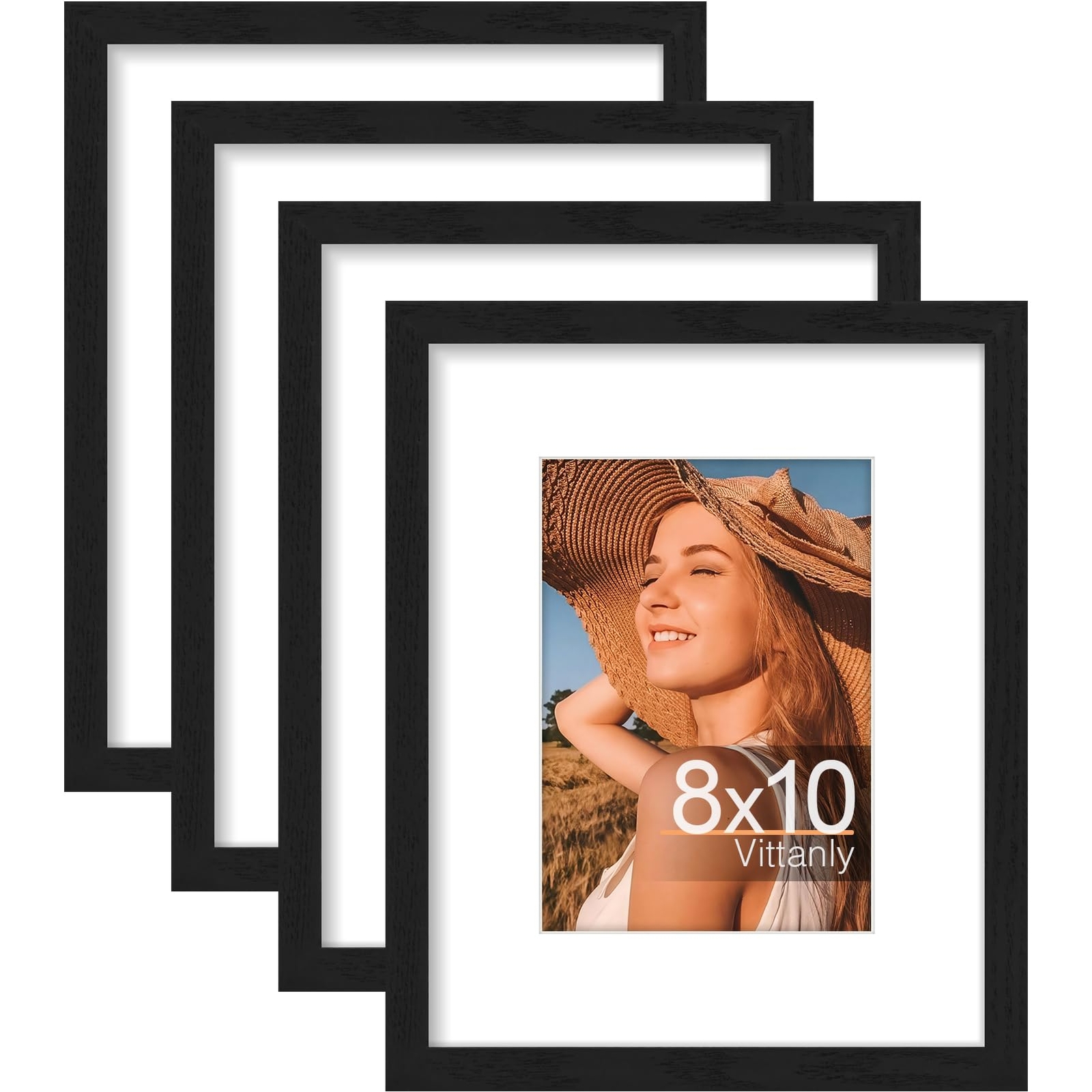 8x10 Picture Frames Set of 4, Display Pictures 5x7 with Mat or 8x10 without M...-image