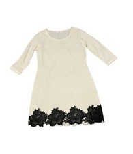 Charming Charlie Beige Dress with Floral Lace Flowers Sz L