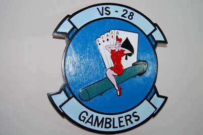 VS-28 Gamblers Plaque, 14'', Mahogany, Navy
