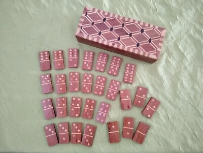 COFFRET COMPLET DE 28 DOMINOS EN BOIS - COUVERCLE EN MARQUETERIE - Photo 1/4