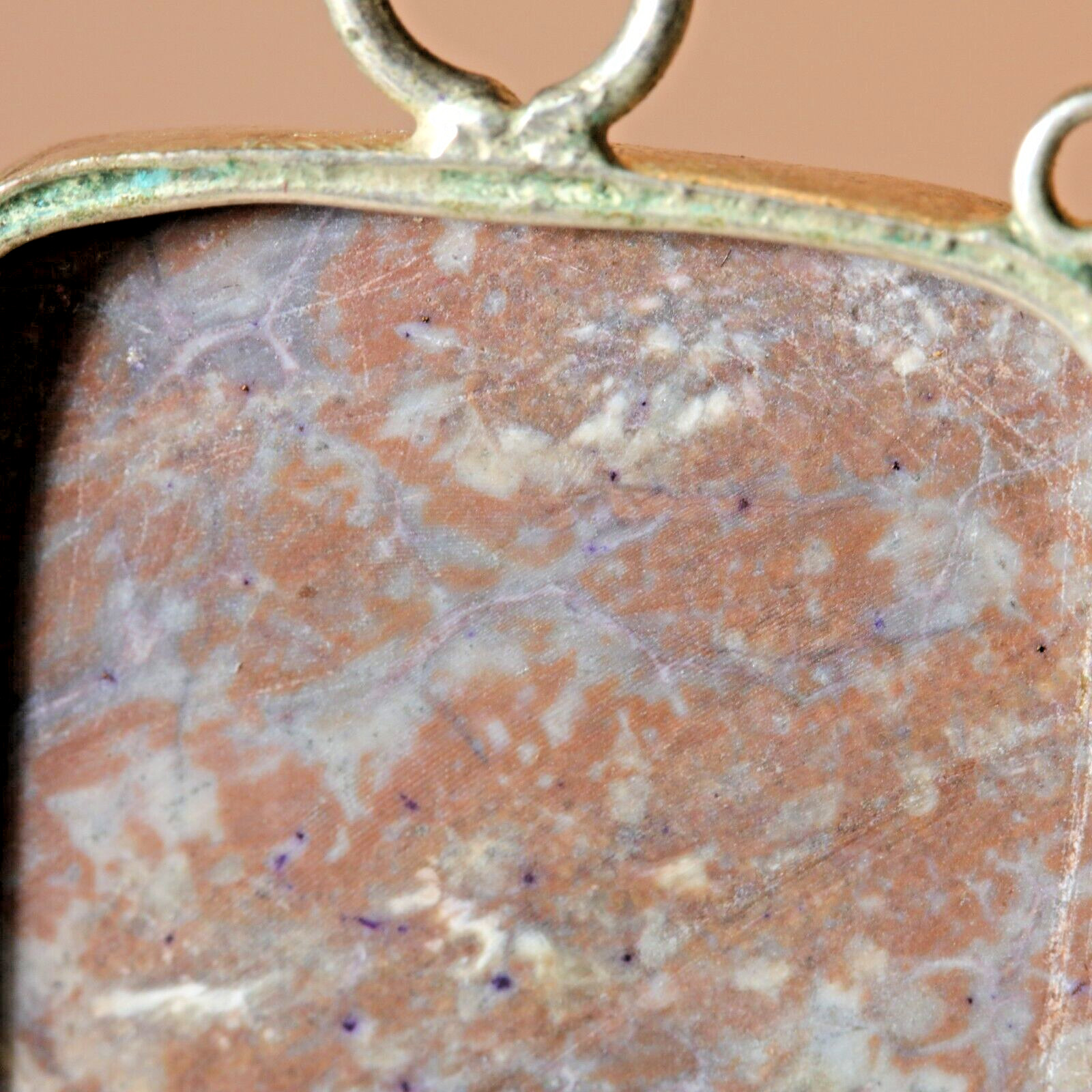Vintage rectangular Leopard Jasper PENDANT set in… - image 9