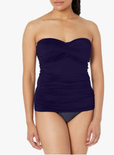 Anne Cole Twist-Front Shirred Tankini Top Women's Swimsuit Size S 1835