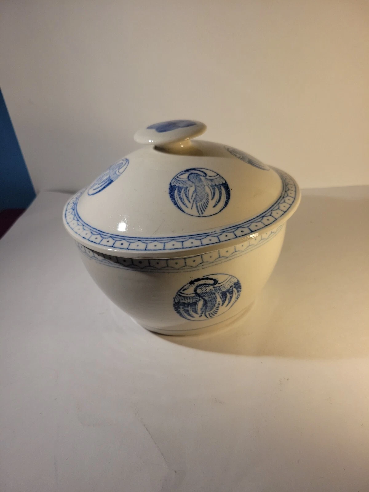 Vintage White & Cobalt Blue Dutch Oven With Lid