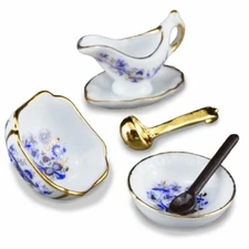 Dollhouse Miniature Blue Onion Gravy Boat Set Reutter Porcelain 1:12 scale B305