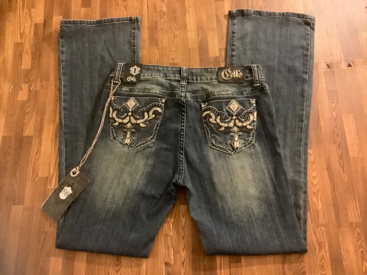 NWT Cello Woman s Bootcut Flare Jeans Sz 13 33x34 Rhinestone