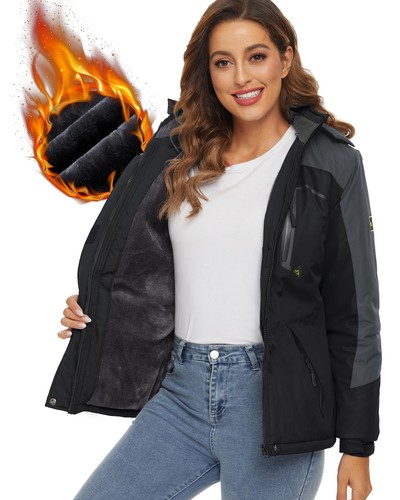 Mujeres Esquí Nieve Chaqueta Térmica Forrada de Vellón Exterior Senderismo Trabajo Invierno Abrigo - Imagen 26 de 146