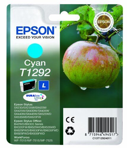 Genuine Epson T1292 Cyan Ink Cartridge for WorkForce WF-3530dtwf WF-3010dw - Picture 1 of 1